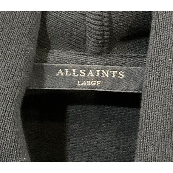 All Saints Lucia Sweat Black Open Front Draped Cotton Cardigan Sweater Large - Picture 3 of 8